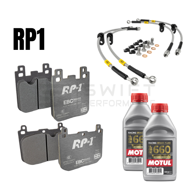 EBC RP1 FRONT & REAR BRAKE PADS SET + HEL BRAIDED LINES KIT + MOTUL RBF 660 BRAKE FLUID – FOR BMW F SERIES M CARS & M LITES (F20/F21, F22, F87 OG, F87 COMP, F80, F82)