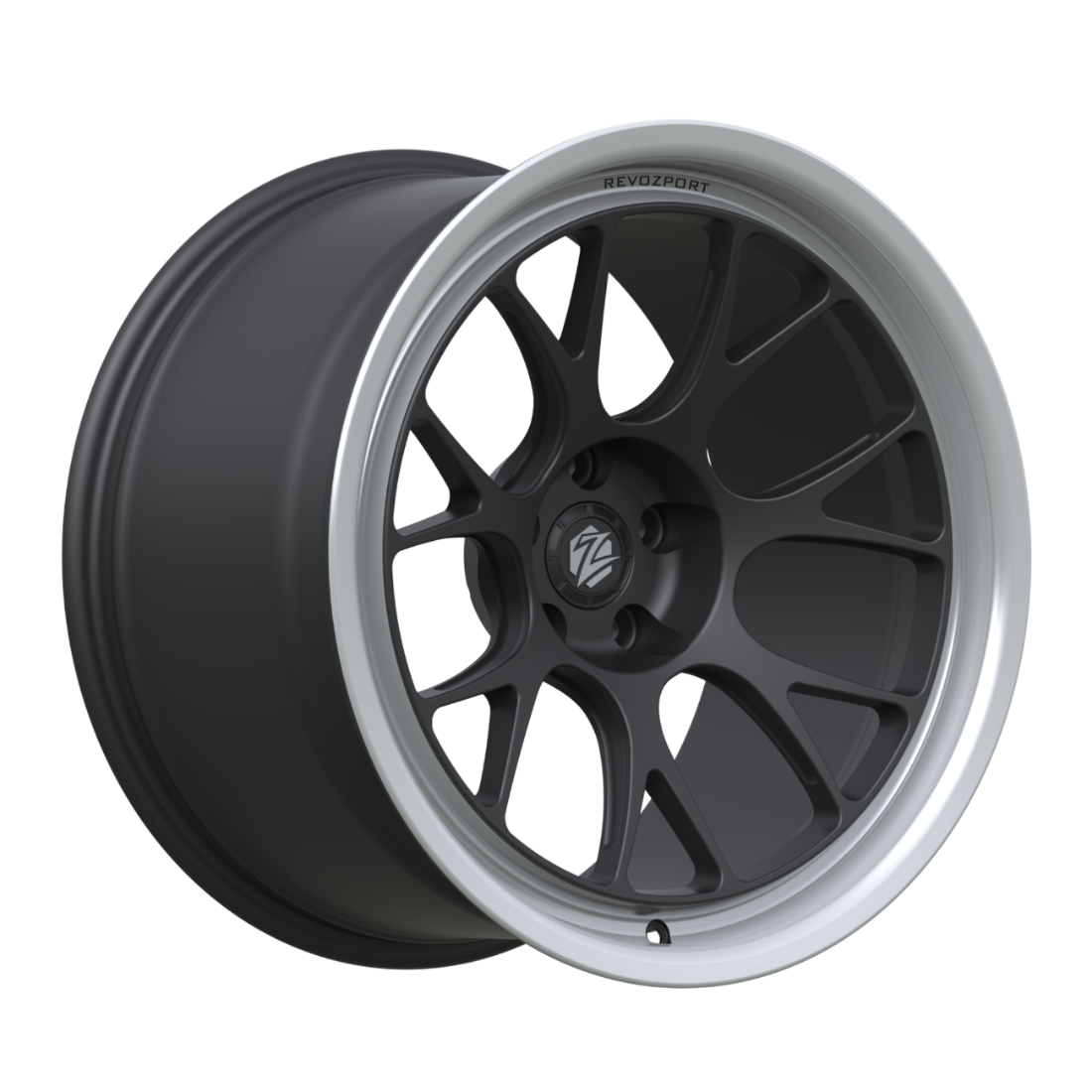 Black alloy wheel on a white background