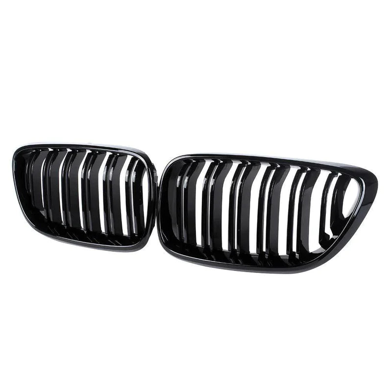 GLOSS BLACK DOUBLE SLAT KIDNEY GRILLES FOR BMW 2 SERIES (2014-2020, F22)