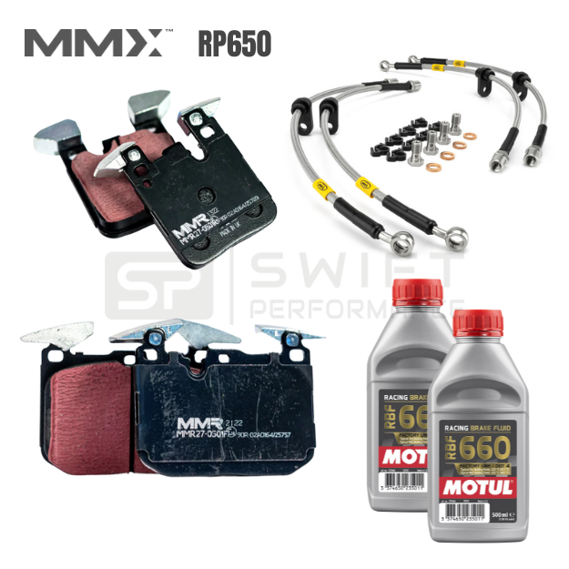 MMX FAST ROAD RP650 FRONT & REAR BRAKE PADS SET + HEL BRAIDED LINES KIT + MOTUL RBF 660 BRAKE FLUID – FOR BMW F SERIES M CARS & M LITES (F20/F21, F22, F87 OG, F87 COMP, F80, F82)