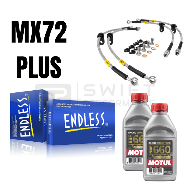 ENDLESS MX72 PLUS FRONT & REAR BRAKE PADS SET + HEL BRAIDED LINES KIT
