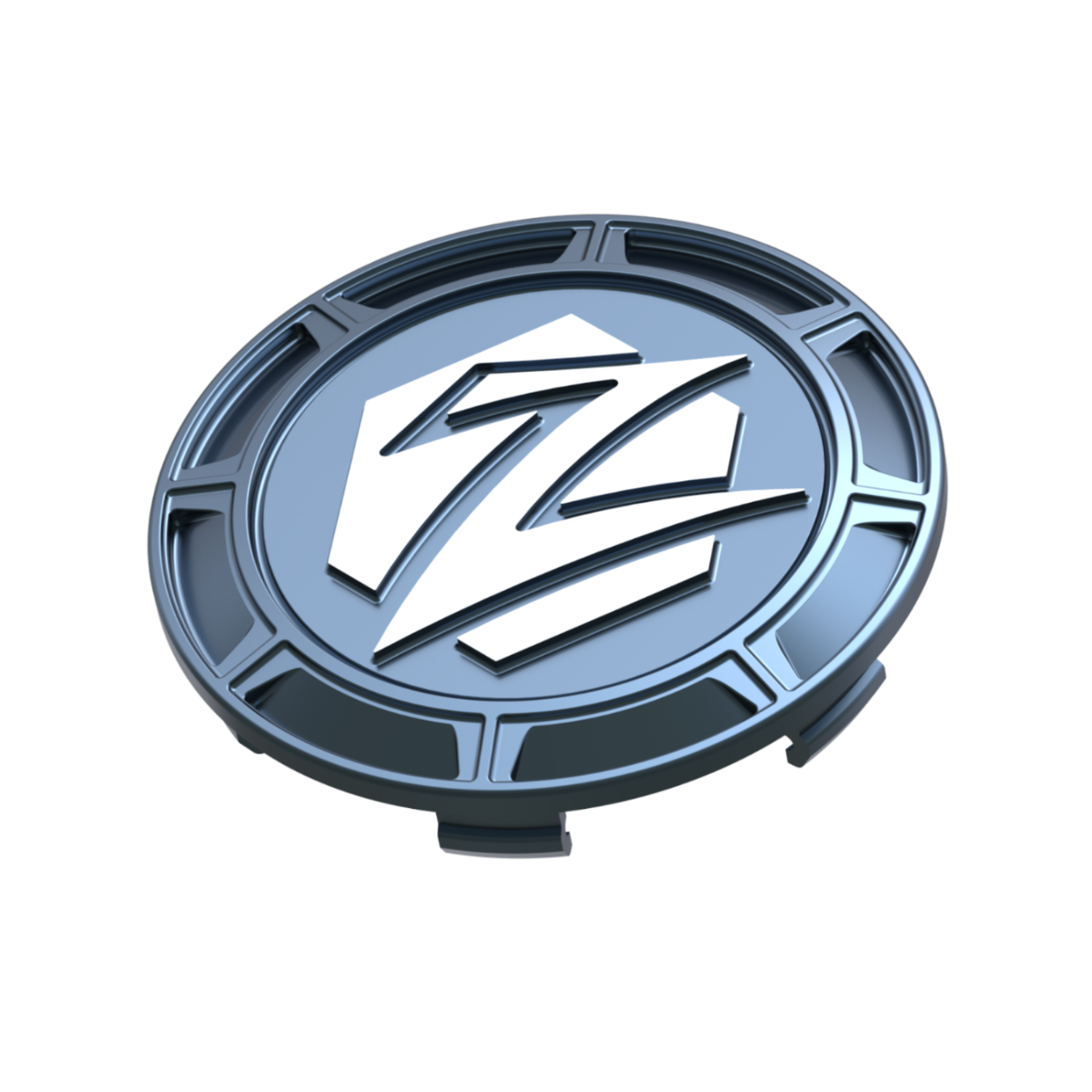 Blue wheel covers on a white background