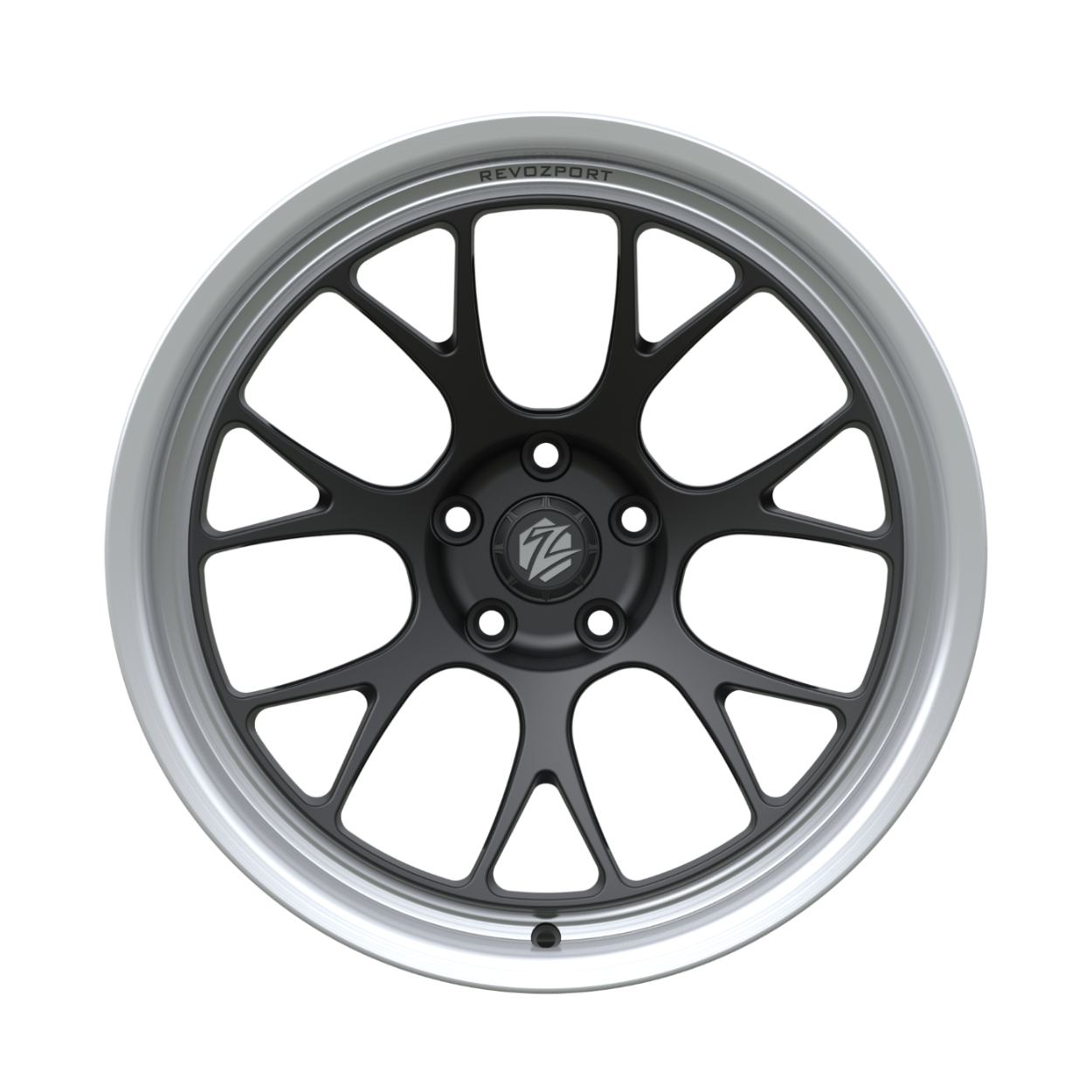 Black alloy wheel on a white background