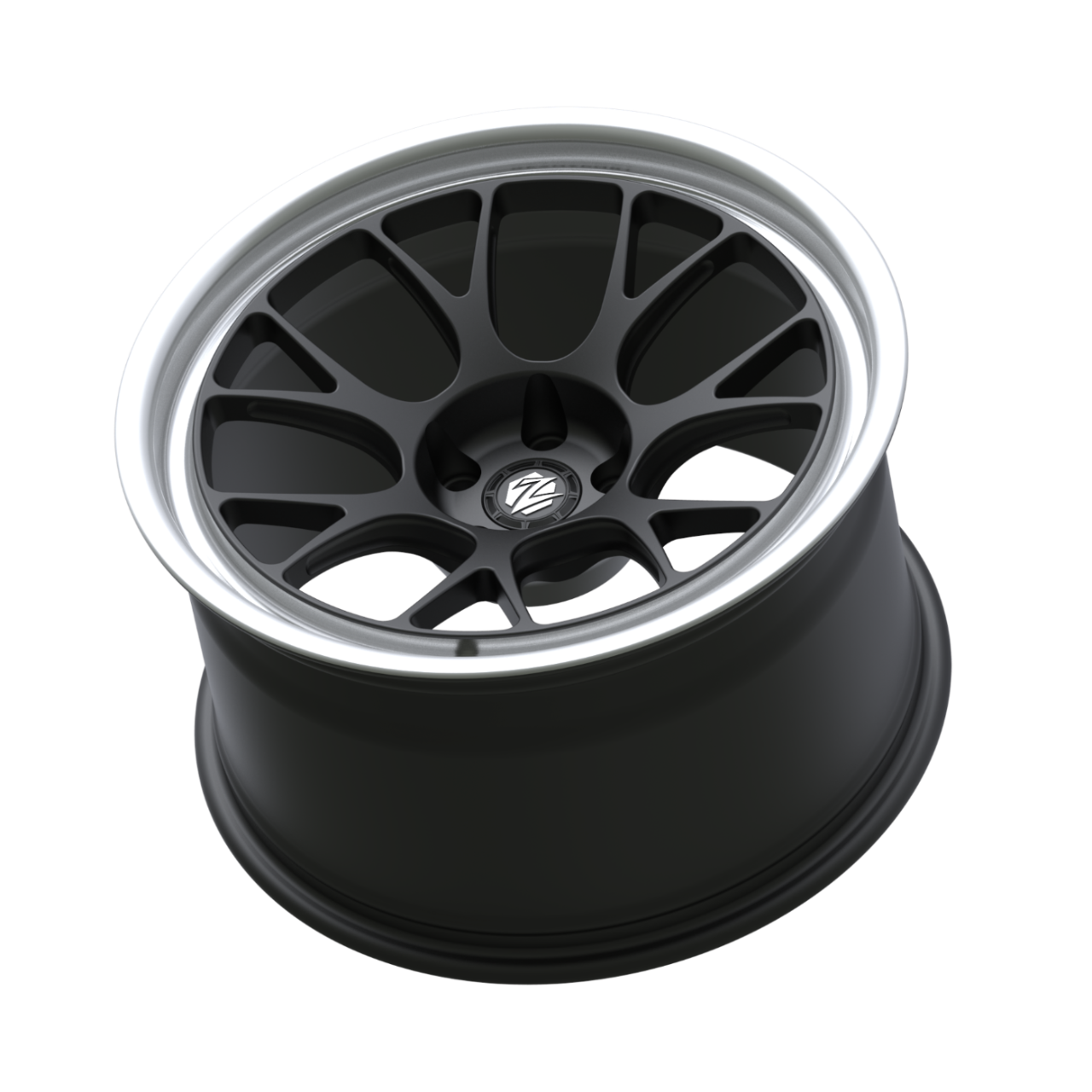 Black alloy wheel on a white background